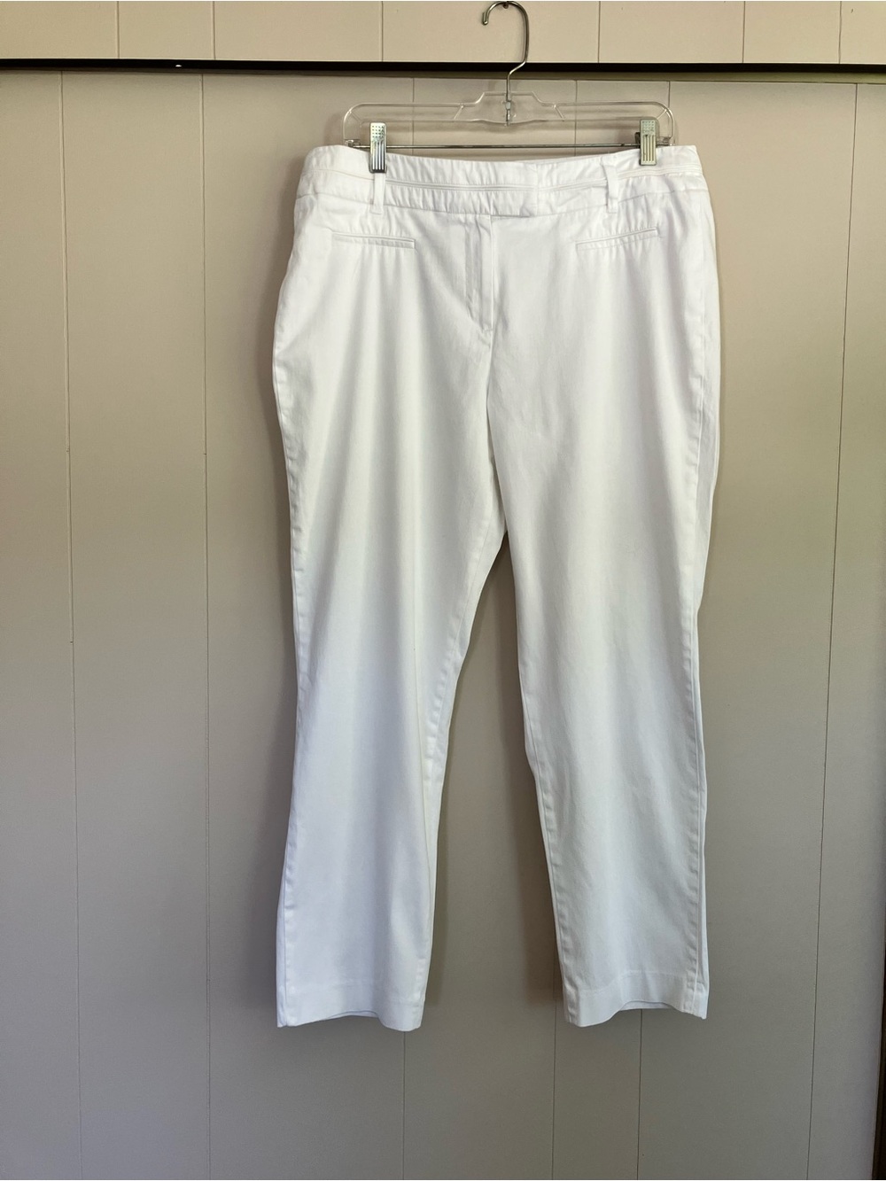 Larry Levine White Straight-Leg Cotton Pants Stretch